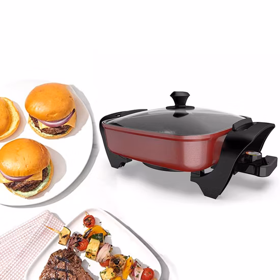 1400W Electric 4L Steam Woks Stir Fry Pans Nonstick Frying Wok Pan with Lid and Adjustable Temperature Control