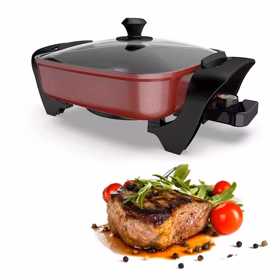 1400W Electric 4L Steam Woks Stir Fry Pans Nonstick Frying Wok Pan with Lid and Adjustable Temperature Control