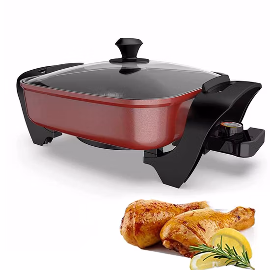 1400W Electric 4L Steam Woks Stir Fry Pans Nonstick Frying Wok Pan with Lid and Adjustable Temperature Control
