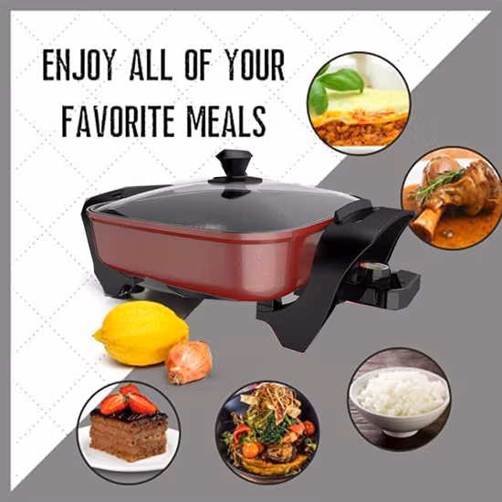 1400W Electric 4L Steam Woks Stir Fry Pans Nonstick Frying Wok Pan with Lid and Adjustable Temperature Control